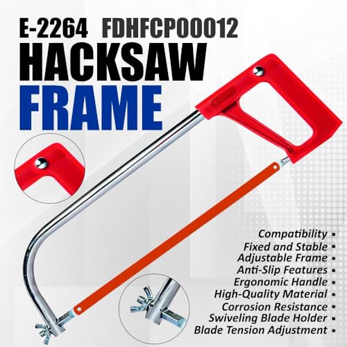 Eastman Hacksaw Frame 12 Inch Set Of 1Pcs, Powder Coated, Tubular Type BCP Frame Aari Cutter Saw Blade Cutting OF Wood, Pipe and Metal Red Color (E-2264) - Image 2