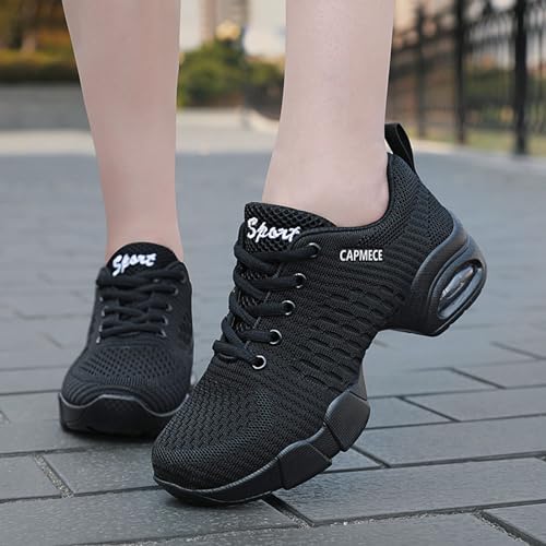 SECHRITE Jazz Sneakers for Women Men Split Sole Dance Sneakers Black Hip Hop Dance Shoes Lace Up Dancing Sneakers Air Cushion Platform Breathable Trainers Athletic Walking Shoes Black 43 - Image 2