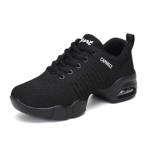 SECHRITE Jazz Sneakers for Women Men Split Sole Dance Sneakers Black Hip Hop Dance Shoes Lace Up Dancing Sneakers Air Cushion Platform Breathable Trainers Athletic Walking Shoes Black 43 - Image 3