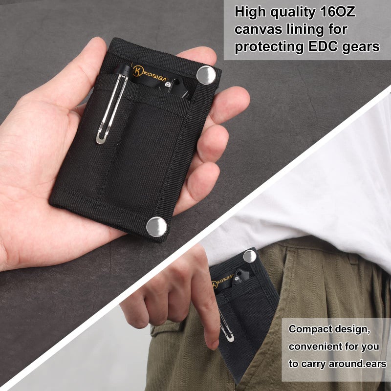 ‎KOSIBATE Kosibate EDC Pouch, EDC Organizer, Mini Tool Pouch for Knife/Flashlight/Tactical Pen/Card-Men's Slim Pocket Organizer for Daily Carry (Black) - Image 3