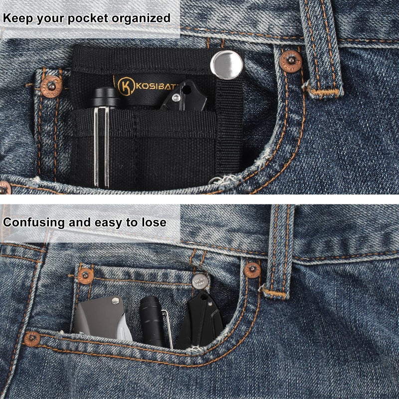 ‎KOSIBATE Kosibate EDC Pouch, EDC Organizer, Mini Tool Pouch for Knife/Flashlight/Tactical Pen/Card-Men's Slim Pocket Organizer for Daily Carry (Black) - Image 5