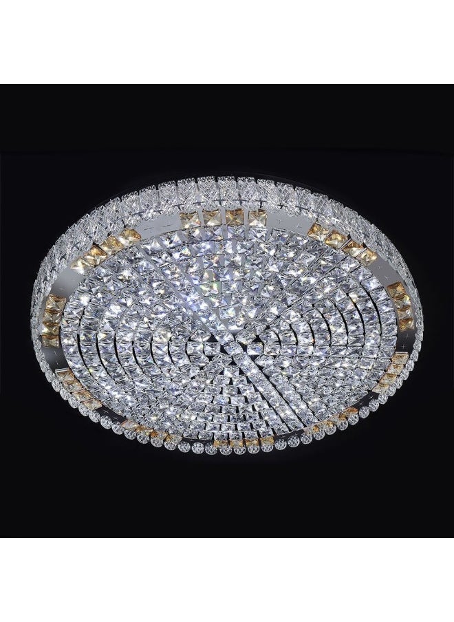 DANUBE HOME Danube Home Mehek Crystal Flushmount For Living Room| Ceiling Lights With Inbuilt LED| Indoor Lighting Fixture| LED Ceiling Lamp| L78xW10.8xH78cm|Round Stainless Steel Frame, Clear (1 Year Warranty) 