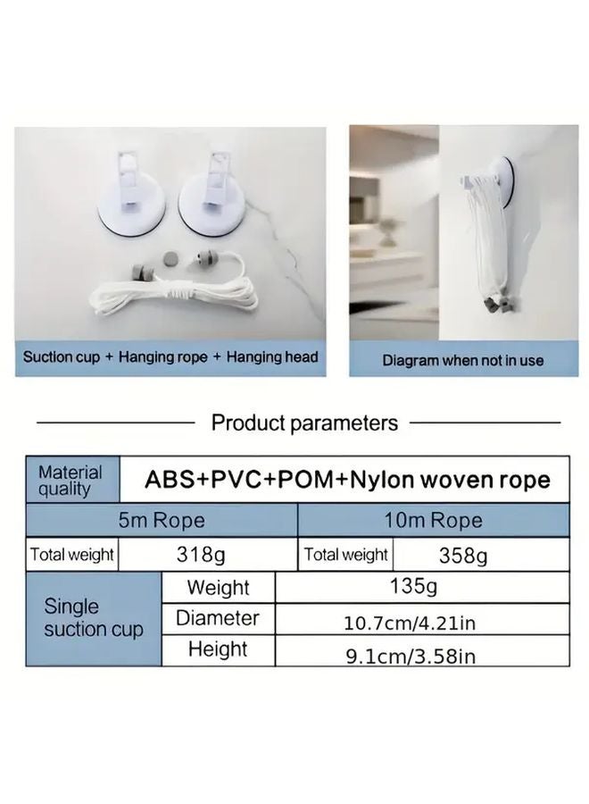 الخيط الأبيض الثقافي الثقيل بدون حفر مع أكواب شفط قابل للتمديد لتعليق الغسيل بسعة 20 كجم - Image 4