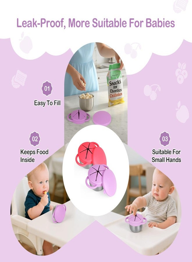 Daximo 2 Pack Snack Cups for Toddlers Spill Proof - Detachable Stainless Steel Toddler Snack Cups with Silicone Lids & Handles - Dishwasher Safe Baby Snack Containers for Mess-Free Snacking (Red and Purple) - Image 2