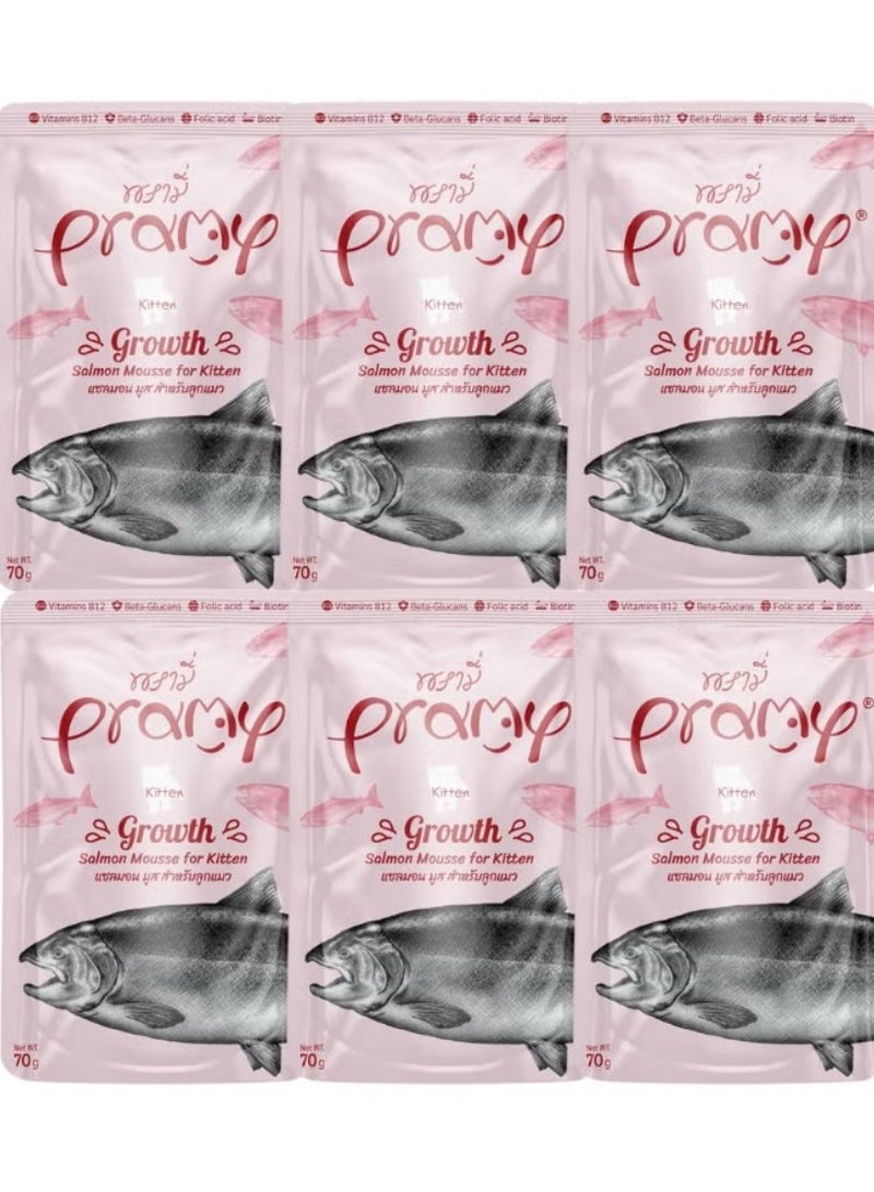 Pramy Cat Kitten Wet Food With Salmon Flavor - 6x70g - Rich in Vitamins & Omega for Healthy Development - Image 1