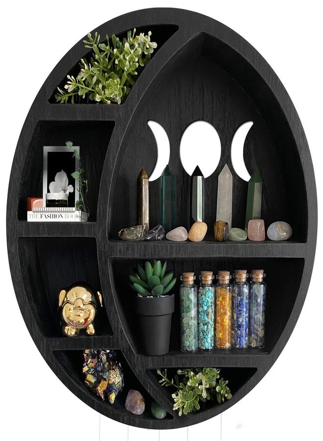 Ella & Emma Wooden Moon Shelf for Crystals - Crescent Moon Crystal Shelf, Storage & Wall Hanging Shelves for Bedroom Aesthetic, Moon Phase Wall Decor & Crystal Display Shelf, Pinewood, Black - Image 1
