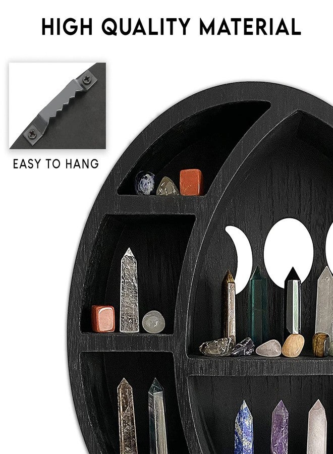 Ella & Emma Wooden Moon Shelf for Crystals - Crescent Moon Crystal Shelf, Storage & Wall Hanging Shelves for Bedroom Aesthetic, Moon Phase Wall Decor & Crystal Display Shelf, Pinewood, Black - Image 5