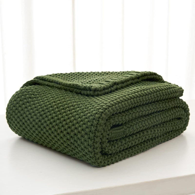Longhui bedding لحاف منسوج بخيوط سميكة بلون أخضر زيتوني، خفيف الوزن، من مادة القطن العضوي بنسبة 100%، مناسب للأريكة أو سرير الأطفال أو غرفة الرضع، يتناسب مع الطراز الريفي الأنيق والعصري، مقاس 51” × 63”， مع كيس للغسيل مرفق. - Image 3