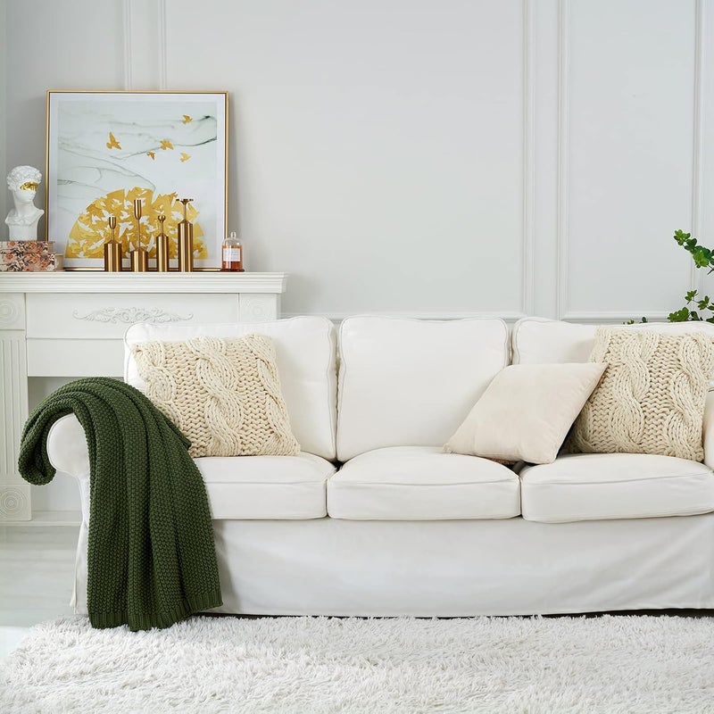 Longhui bedding لحاف منسوج بخيوط سميكة بلون أخضر زيتوني، خفيف الوزن، من مادة القطن العضوي بنسبة 100%، مناسب للأريكة أو سرير الأطفال أو غرفة الرضع، يتناسب مع الطراز الريفي الأنيق والعصري، مقاس 51” × 63”， مع كيس للغسيل مرفق. - Image 2