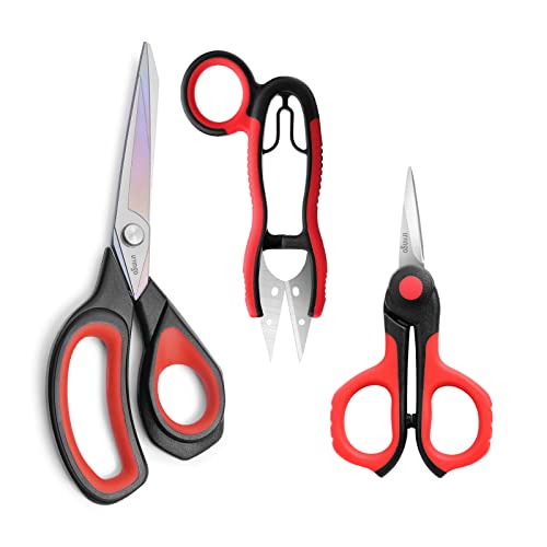 LIVINGO Professional Sewing Scissors Set: 8.5” Heavy Duty Sharp Titanium Coated Forged Stainless Steel Fabric Scissors, 4.5” Small Detail Embroidery Scissors, 5” Thread Snips, Comfort Grip, 3 Pack - Image 1
