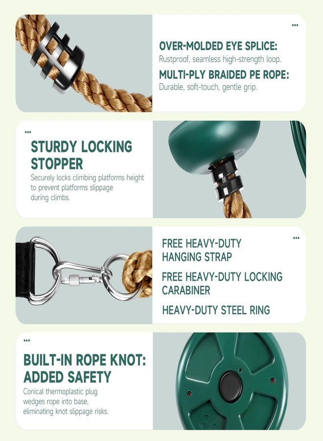 ZNCMRR Climbing Rope with Platforms and Disc Swing Seat Set Playground Accessories Including Bonus Hanging Strap & Carabiner Tree Swing for Kids Rope Swings for Tree - Image 3