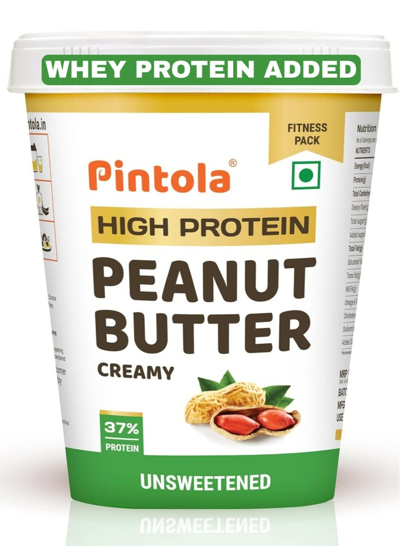 PINTOLA 37% Whey Protein Added Unsweetened Peanut Butter | 510g | 0% Sugar & 100% Roasted Peanuts | No Preservatives & No Artificial Flavours | Natural Oil on Top - Stir Well - Image 1