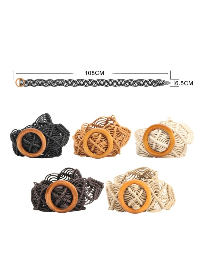 حبل الشمع المنسوجة حزام المنسوجة يدويا حزام أجوف حزام مشبك الخشب النسائي حزام تنورة زخرفية (الجمل) - Image 3