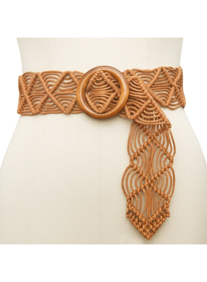 حبل الشمع المنسوجة حزام المنسوجة يدويا حزام أجوف حزام مشبك الخشب النسائي حزام تنورة زخرفية (الجمل) - Image 4