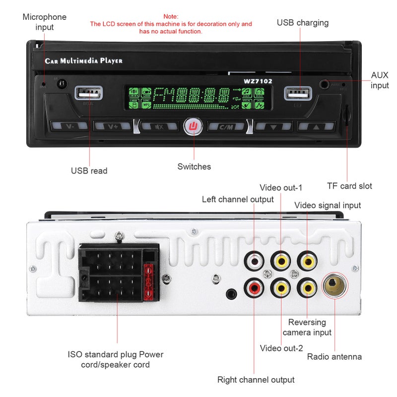 7 Inch Single Din Car Stereo with Telescopic Touchscreen FM Radio BT MP5 Player Support Phone Link Hands-Free Calling TF/UBS/AUX-IN Reverse Picture Steering Wheel Control - Image 2