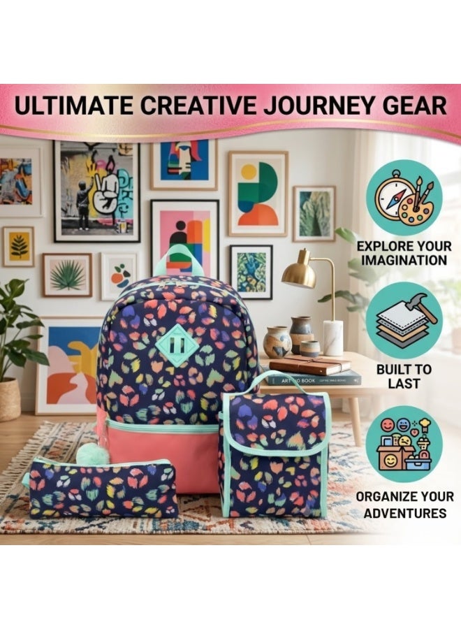 Dealzlot 3-Piece Kids Backpack Set for Girls – School Backpack with Lunch Bag & Pencil Case | Floral Print Bookbag for Elementary School, Travel & Daily Use | Lightweight, Durable - Image 4