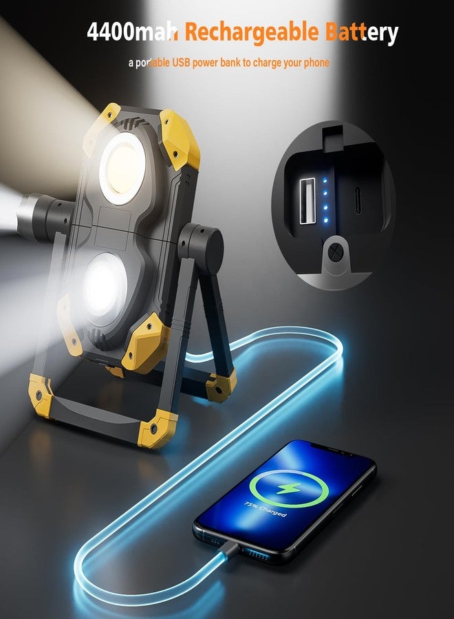 Samyoung 2 Pack 2500LM Magnetic Rechargeable Work Light, LED Work Light Rechargeable with 360° Rotation Stand & Foldable Design, 5 Lighting Modes Magnetic Flashlight for Car Repairing Camping Emergency - Image 5