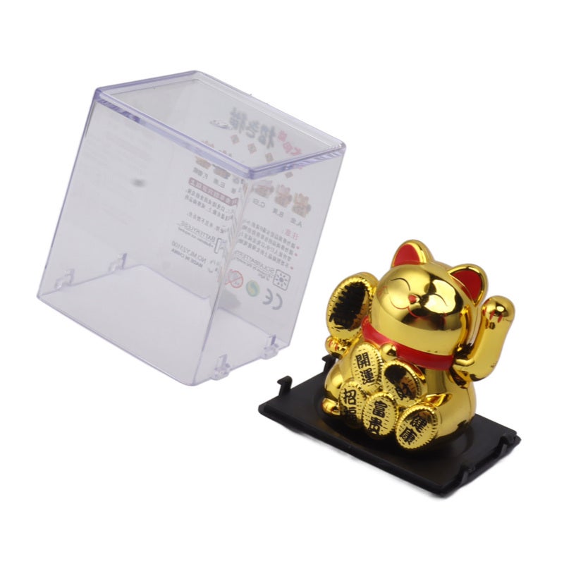 Solar Powered Lucky Cat: Mini Plastic, Auto-Waving Hand, Wealth Luck Symbol - Cute Vivid Design, Solar Waving Cat for Home, Car, Office Desk Decor - Image 2