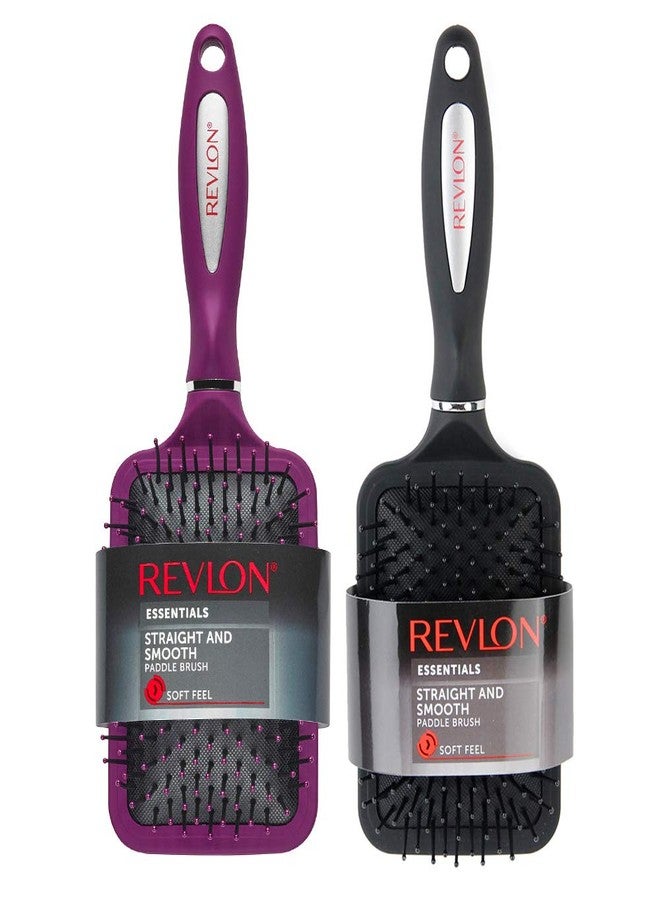Revlon Straight & Smooth Soft Touch Paddle Hair Brush Set, Black + Berry - Image 1