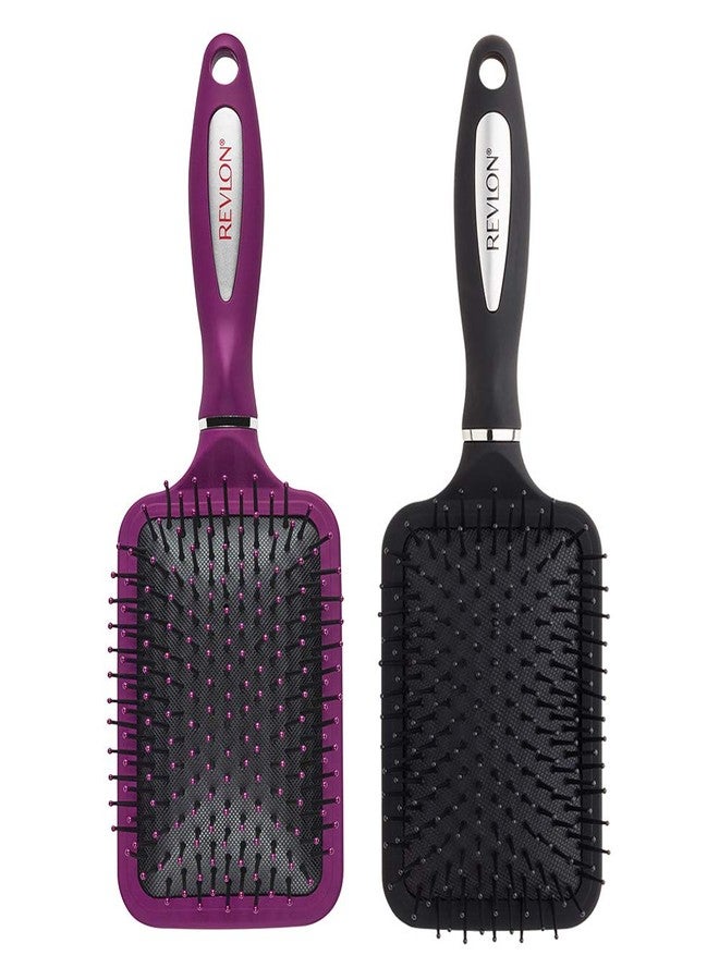 Revlon Straight & Smooth Soft Touch Paddle Hair Brush Set, Black + Berry - Image 2