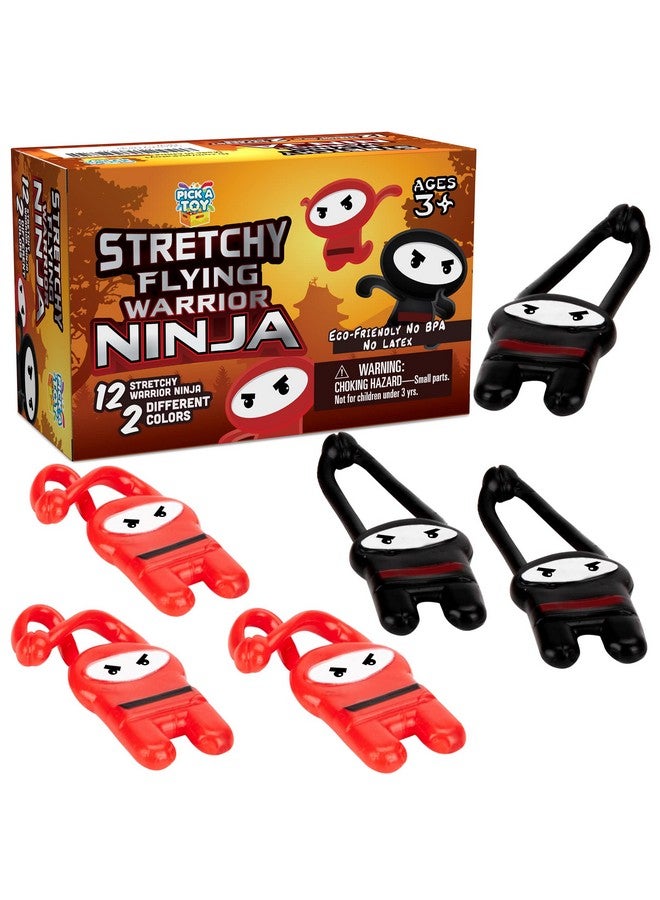 Pick A Toy Stretchy Flying Ninjas [12-Pieces] | Elastic Slingshot Ninja Toys For Boys & Girls | Great Birthday Party Favors Idea | Red & Black Colors | Eco-Friendly, Bpa-Free Materials - Image 1