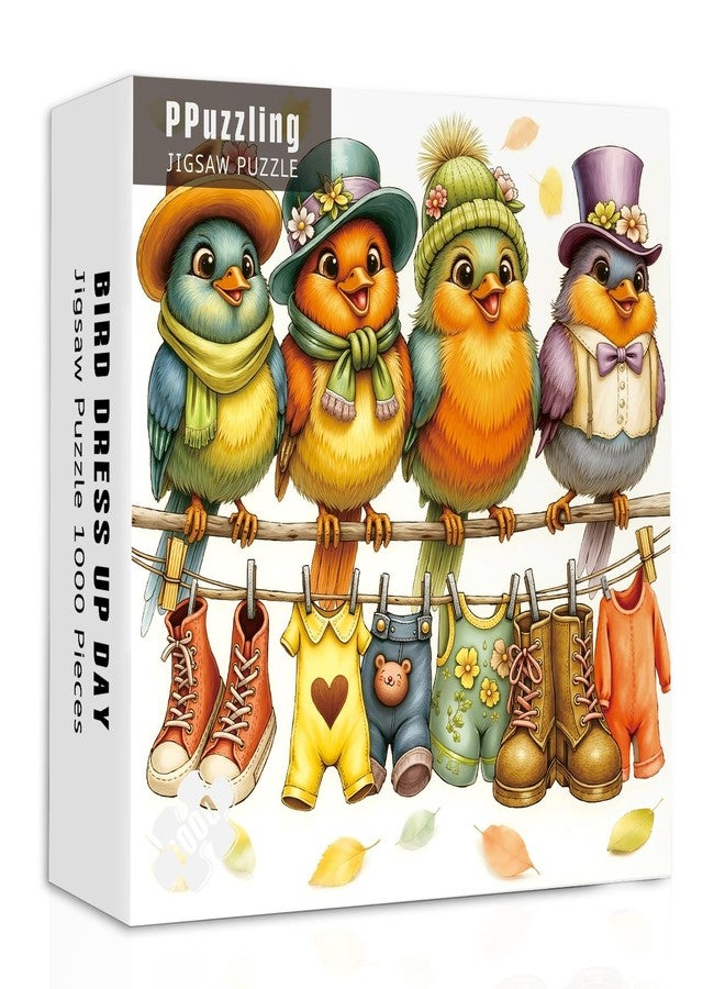 PPuzzling Cute Bird Family Puzzles for Adults 1000 Pieces, Colorful Birds with Hats and Scarves Jigsaw Puzzles, Whimsical Nature Animal Puzzle - Image 1