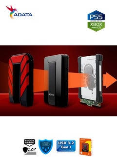 أداتا HD710 Pro محرك أقراص ثابتة خارجي متين سعة 2 تيرابايت | محرك أقراص ثابت سريع البيانات مضاد للصدمات | متوافق مع PS5 XBOX | مقاوم للصدمات ومقاوم للماء | أحمر  - Image 5