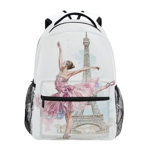 Kcldeci Ballerina Eiffel Tower School Backpack  Ballet Dancer Bookbag Schoolbag Daypacks Shoulder Bag Laptop Bag for Teens Kids Boys Girls - Image 1
