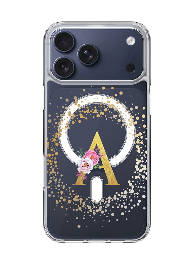 Stylizedd Classic Clear MagSafe Case for iPhone 17 Pro Max , Hybrid Soft Case Flexible Edges Anti Drop TPU PC Gel Thin Transparent Cover [ Designed for iPhone 17 Pro Max ] - Custom Monogram Initial Letter Floral Pattern Alphabet - A  (Clear )