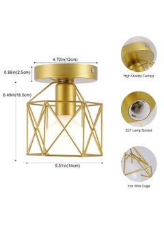 Ganeed Vintage Metal Cage Ceiling Lights, Semi-Flush Mount Ceiling Lighting Fixture for Hallway, Dining Room, Bedroom, Balcony, Kitchen, Farmhouse Indoor Lighting（Gold，2 Packs）  - Image 3