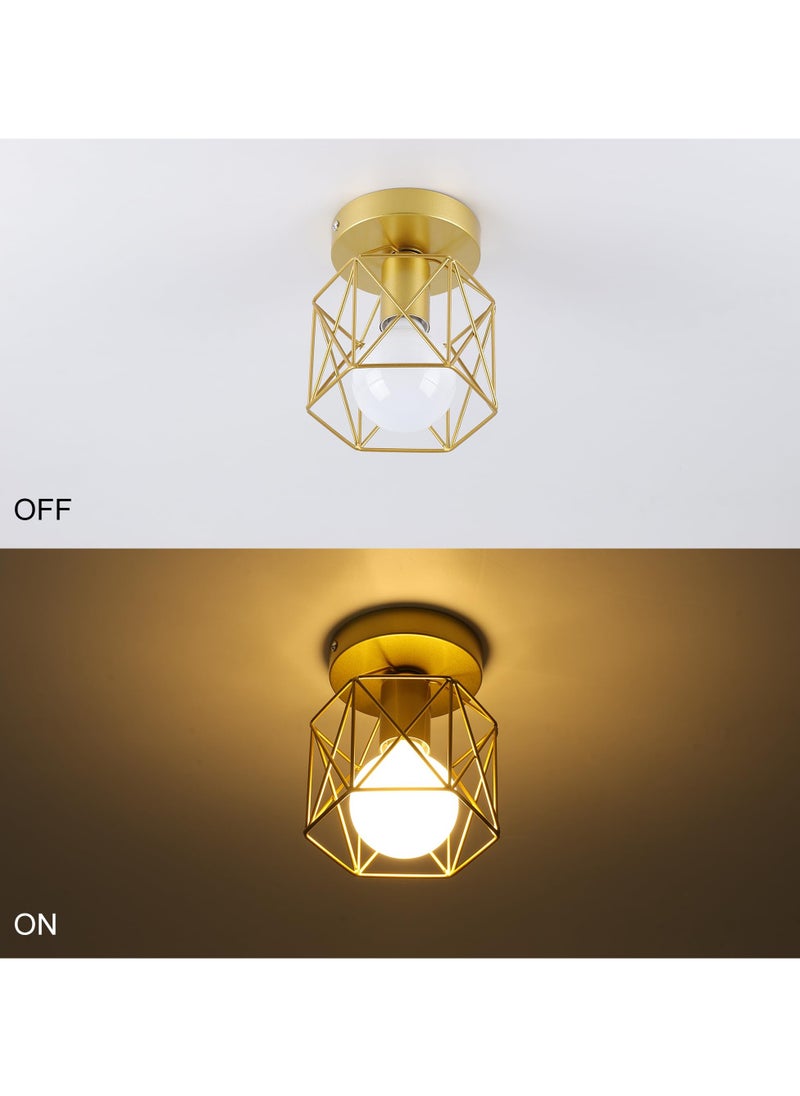 Ganeed Vintage Metal Cage Ceiling Lights, Semi-Flush Mount Ceiling Lighting Fixture for Hallway, Dining Room, Bedroom, Balcony, Kitchen, Farmhouse Indoor Lighting（Gold，2 Packs）  - Image 5