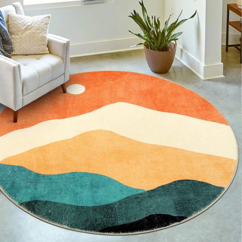 Sungea Abstract Round Rug for Bedroom 4ft Faux Wool Soft Area Circle Area Rug Boho Washable Low Pile Classroom Rugs Carpet for Living Room Sofa Bathroom Nursery Kids Room Decor