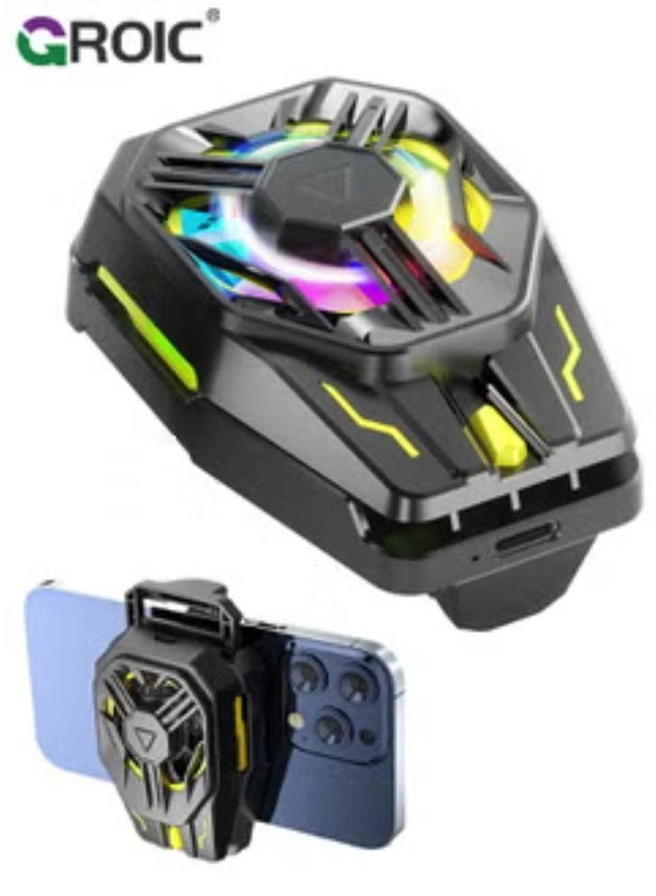 Phone Cooler, Phone Cooling Fan for Gaming Fit All Types of iPhone Android Smartphones, Mobile Phone Radiator with Universal Clamp/RGB LEDS - Image 1
