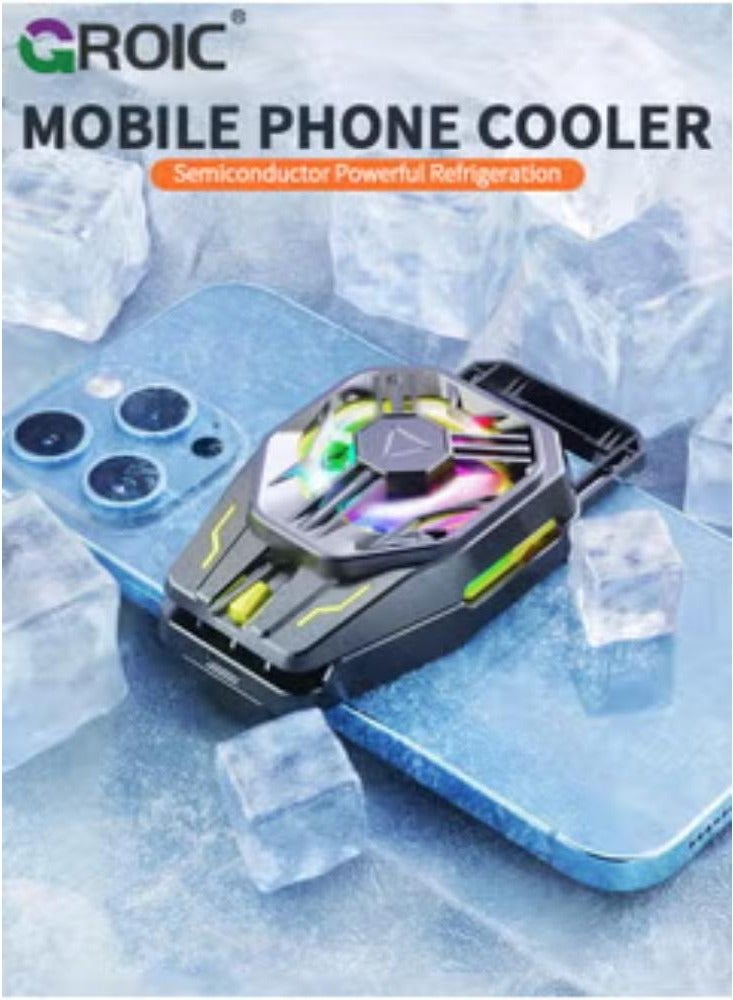 Phone Cooler, Phone Cooling Fan for Gaming Fit All Types of iPhone Android Smartphones, Mobile Phone Radiator with Universal Clamp/RGB LEDS - Image 2