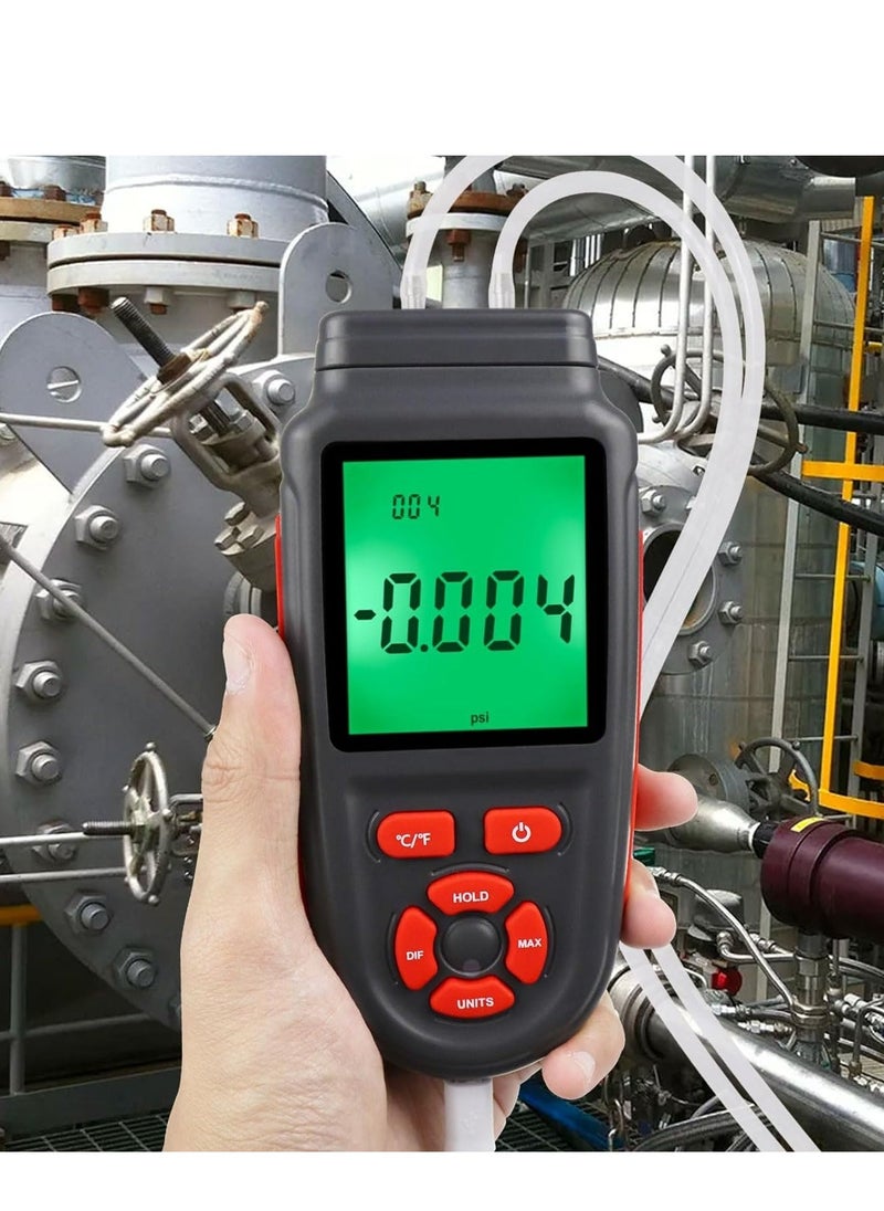 Generic Manometer Selectable Units Differential Pressure Gauge ±3Psi High Measuring Range HVAC 12 Professional Handheld Dual-Port Air Temperature Meter  - Image 3