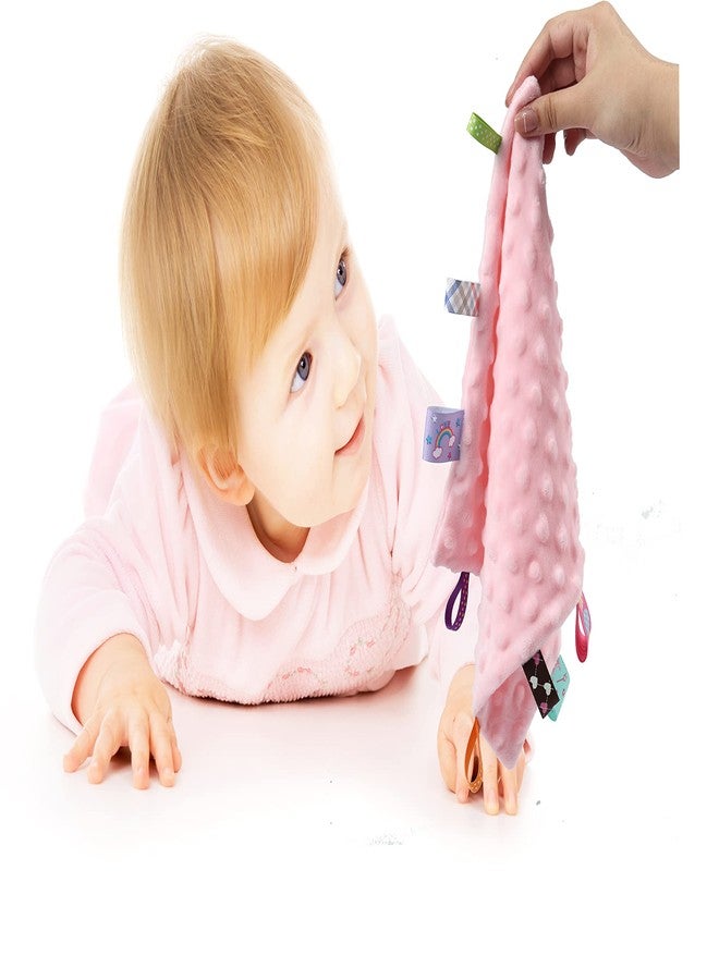 CREVENT Tag Security Blankets for Babies, Soft Small Loveys for Girls, Baby Comforter Sensory Blanket, Great Gifts for Birthday Baby Shower 10"X10" (Pink, Crib) - Image 4