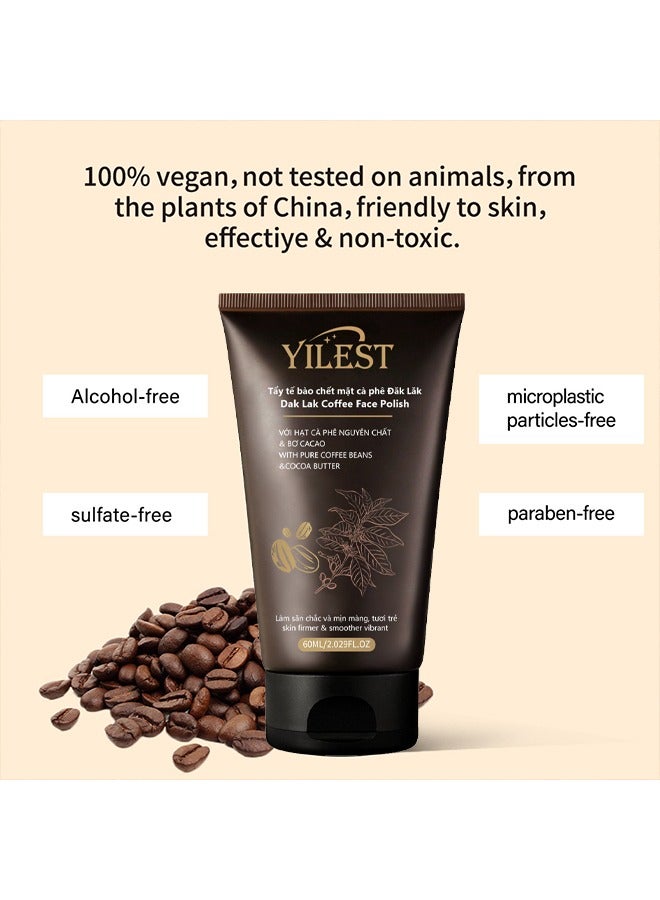ييلست Dak Lak Coffee Face Polish- كريم مقشر، مع حبوب البن النقية وزبدة الكاكاو، مقشر نباتي 100٪ لبشرة ناعمة ومتوهجة | مضاد للرؤوس السوداء ، تضخم المسام ، التجاعيد والخطوط الدقيقة 60 مل - Image 5