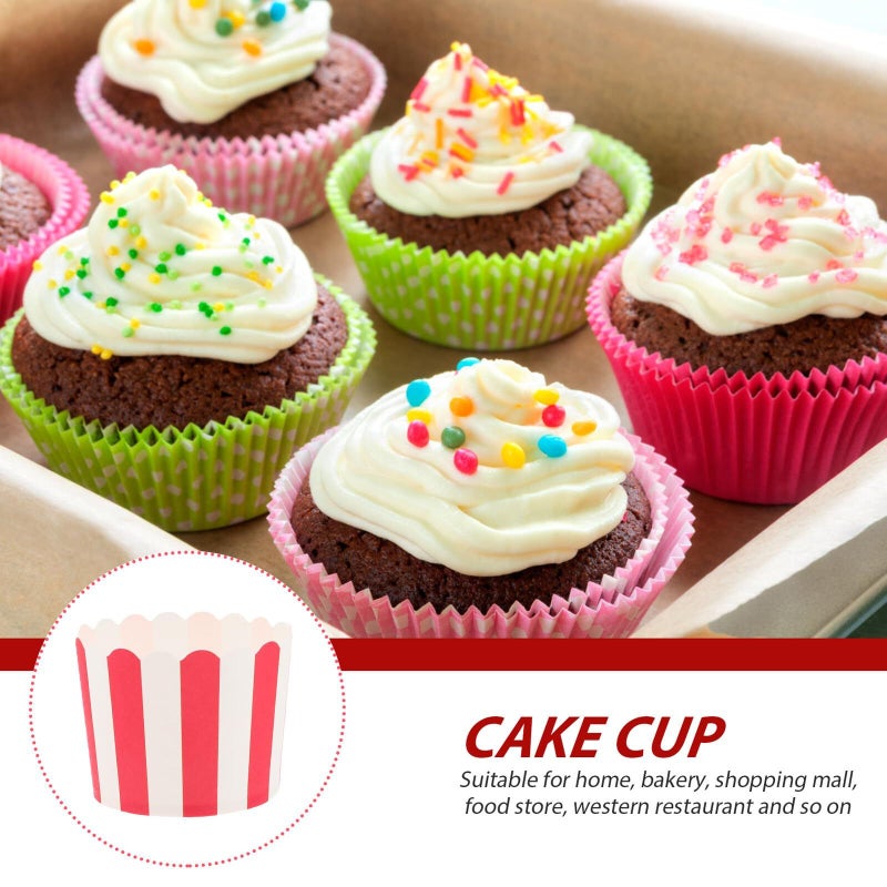 Red White Striped Large Cupcake Wrappers High Temperature Resistant Baking Paper Liners 100pcs - Image 4
