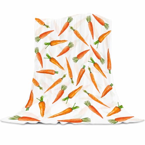 JOOCAR Easter Throw Blanket Cartoon Carrot Bunny Throw Blankets Lightweight Soft Cozy Flannel Blanket for Couch Sofa Bed Bedroom Living Rooms 50x60 Inch - Image 1