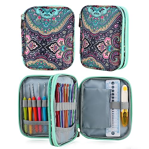 LOOEN Crochet Hook Case with Zipper and Web Pockets for Crochet Needles/Knitting Accessories - Lightweight Organizer Bag for Crochet Hook Kit Tools - Image 1