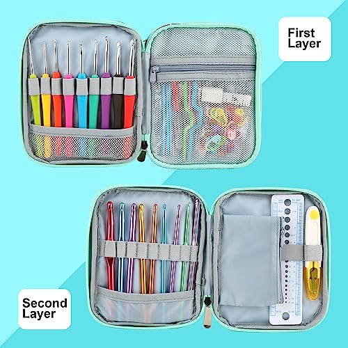 LOOEN Crochet Hook Case with Zipper and Web Pockets for Crochet Needles/Knitting Accessories - Lightweight Organizer Bag for Crochet Hook Kit Tools - Image 3