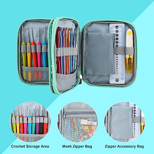 LOOEN Crochet Hook Case with Zipper and Web Pockets for Crochet Needles/Knitting Accessories - Lightweight Organizer Bag for Crochet Hook Kit Tools - Image 4