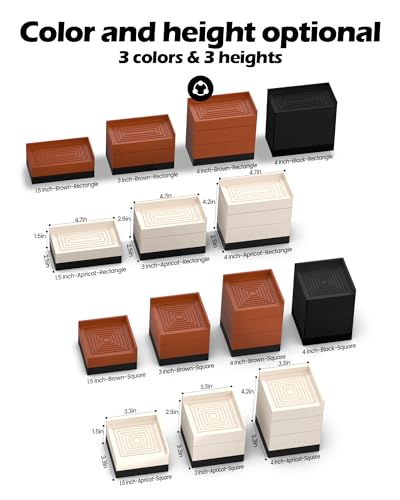 Tclouda Furniture Risers, Tclouda Bed/Sofa/Desk/Table/Chair Leg/Fridge Lifts to 1.5, 3 and 4 in, Rectangle Adjustable Risers Blocks for Extenders, Heavy Duty Supports Up to 1300 Lbs, 4 in-Black-Rectangle - Image 2