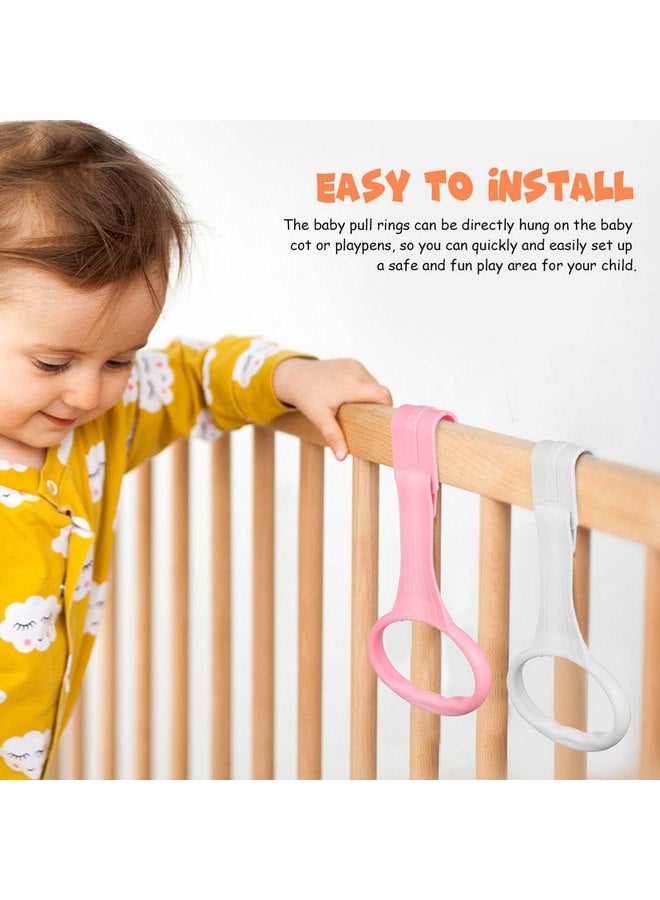TOYANDONA TOYANDONA 4pcs Baby Pull Up Rings, Plastic Pull Rings Baby Stand Up Assist Rings Baby Exercise Rings for Infant Toddler Baby Playpen Walking Exercise (Pink+White)  - Image 4