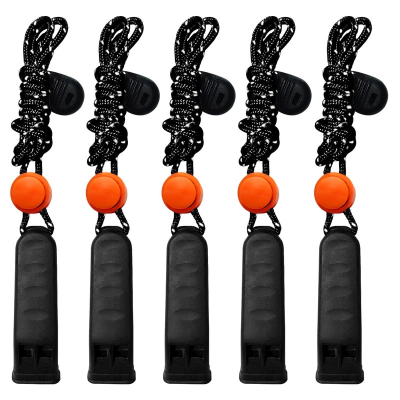 Amzonly Emergency Whistle, 120db Safety Whistle Survival Shrill Loud for Camping Hiking Hunting Boating Fishing Life Vest Jacket Rescue Signaling Kids Lifeguard 5 Pack- Black - Image 1