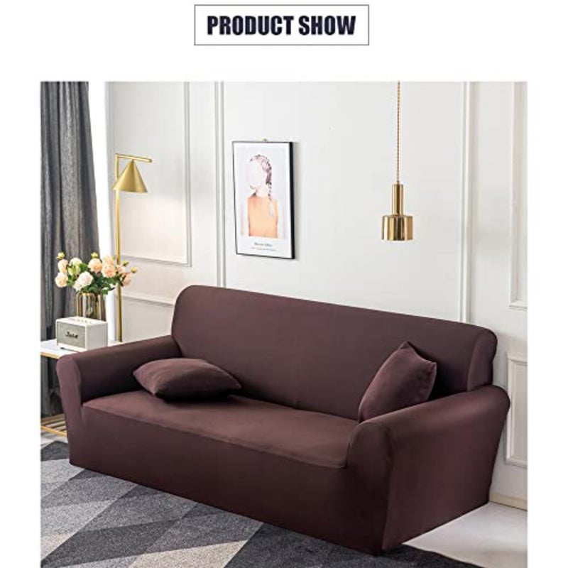 Soft Sofa Cover, 1/2/3/4 Seater Full Cover Sofa Protective Cover, All Seasons, with Non-slip Foam Stick 3 Seater, Brown - Image 2