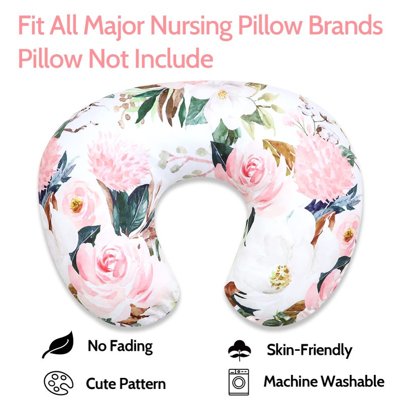 DILIMI Nursing Pillow Cover for Baby Girl and Boy, Ultra Soft Comfortable Stretchy Removable Slipcover for Newborn Breastfeeding Pillows, Watercolor Flower - Image 5