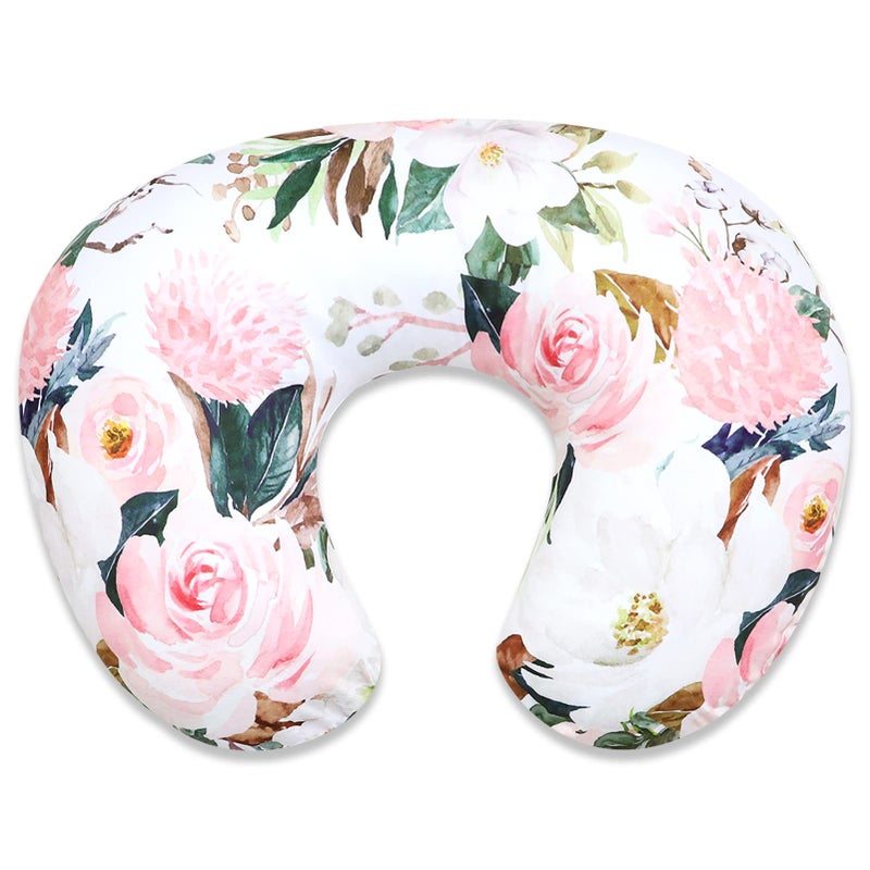DILIMI Nursing Pillow Cover for Baby Girl and Boy, Ultra Soft Comfortable Stretchy Removable Slipcover for Newborn Breastfeeding Pillows, Watercolor Flower - Image 1