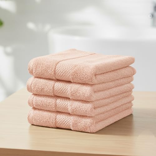 Earthy Fables Premium Face Towels - 100% Combed Cotton, 600 GSM, Ultra Soft, Quick Dry & Highly Absorbent, for Gym, Travel & Acne-Prone Skin, 30x30 cm, Set of 4 (Peach) - Image 1