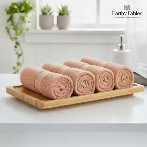 Earthy Fables Premium Face Towels - 100% Combed Cotton, 600 GSM, Ultra Soft, Quick Dry & Highly Absorbent, for Gym, Travel & Acne-Prone Skin, 30x30 cm, Set of 4 (Peach) - Image 2